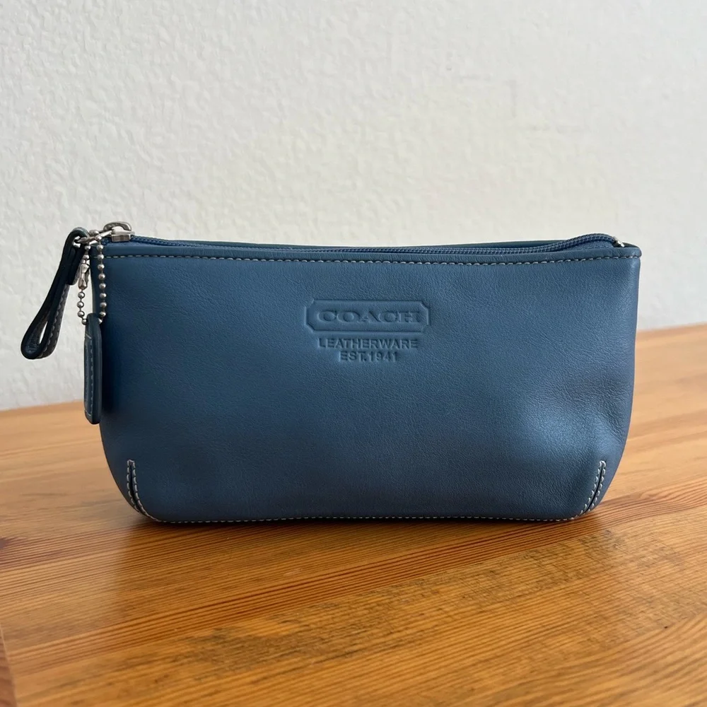 Coach Blue Leather Cosmetic Pouch